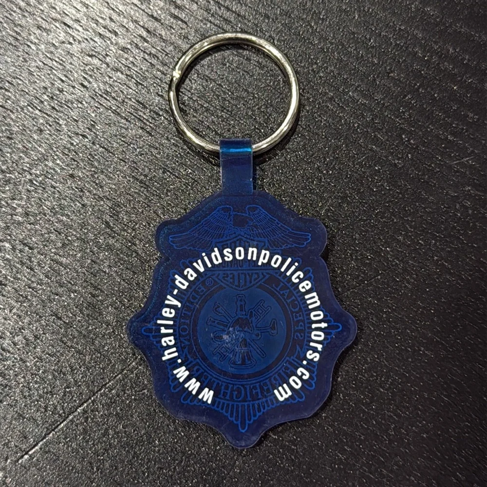 Harley-Davidson Firefighter Emblem Keychain in Blue and White
